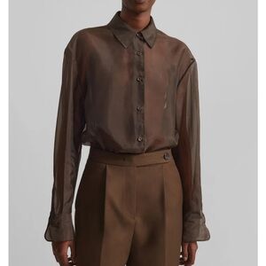 The Frankie Shop Peri Sheer Shirt in Brown
